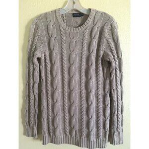 Ladies Polo Ralph Lauren Cable knit Sweater Leather Sides Zipper Pullover size S